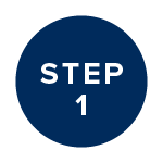 Graphic with text, "Step 1"